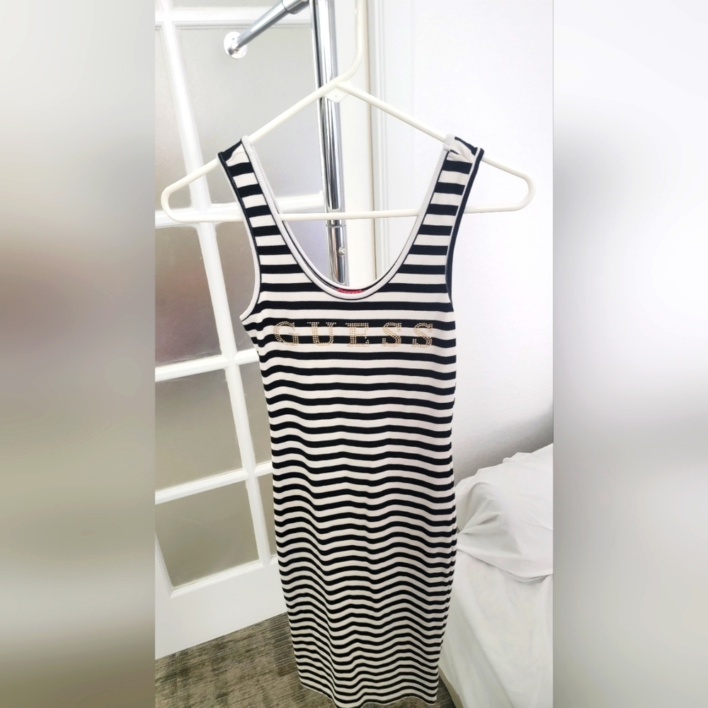 Guess Monochrome Striped Dress with Logo